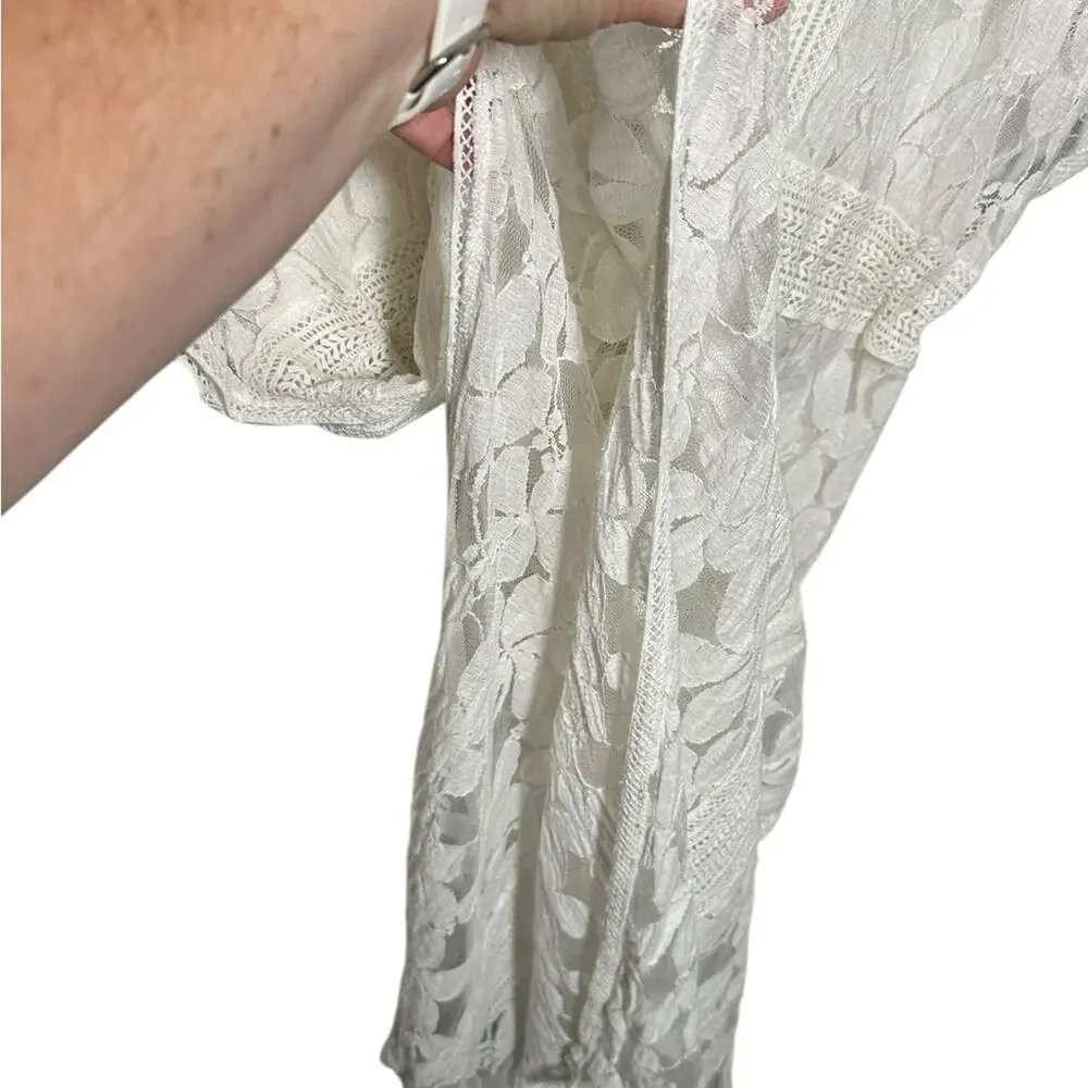 Tashia White Floral Lace Maxi Dress Crochet Trim Drawstring‎ Tassel Boho Small